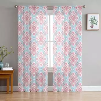 Текстура в клетку Love Sheer Curtains Оконные тюлевые шторы для гостиной, спальни, кухни, вуалетные шторы, украшения W135 x H114cm