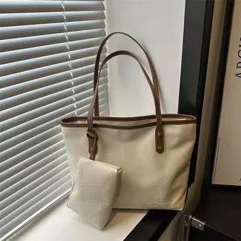 Texture contrasting color large-capacity bag women s 2024 new simple trend shoulder bag commuter tote bag чёрный
