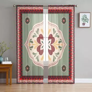 Texture Flower Dahlia Symbol Voile Sheer Curtains For Living Room Window Chiffon Tulle Curtain Kitchen Bedroom Drapes Home Decor 135W x 114H(cm)