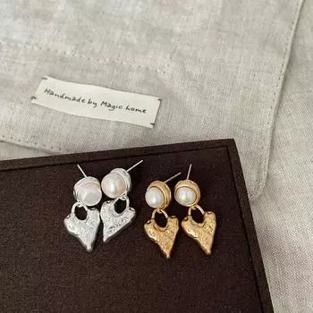 Texture Lava Metal Love Pearl Stud Earrings Women S French Retro Light Luxury Fashion Personality Versatile Earrings