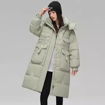 Texture Long Down Jacket Women s 2025 Winter New Fashion Hooded Foreign Gas Warm White Duck Down Knee Jacket S