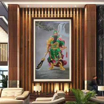Texture replica of hand-painted oil painting, decorative painting of characters, vertical painting of Guan Yu s living room and hotel.
