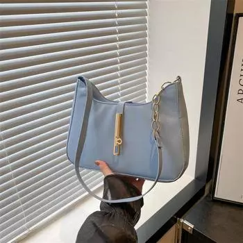 Текстурная однотонная сумка подмышкой женская 2024 осень новая повседневная темпераментная простая ретро модная сумка с замком через плечо чёрный