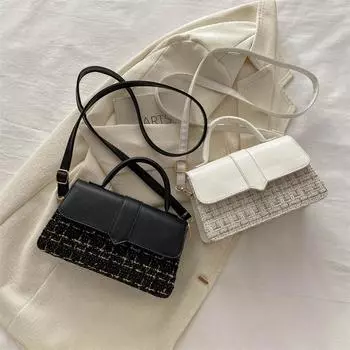 Текстура весенняя новая сумка 2024 новая модная корейская версия контрастного цвета Xiaoxiangfeng сумка на одно плечо повседневная сумка-мессенджер белый