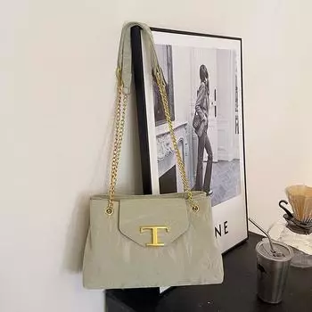 Фактурная сумка женская 2024 новая цепочка модная большая вместительная сумка через плечо женская маленькая ароматная стильная повседневная сумка через плечо No pendant хаки