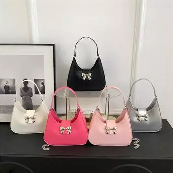 Textured Bows Fashionable Casual New Style Spring Chain Crossbody Single Shoulder Armpit Handbag for Women