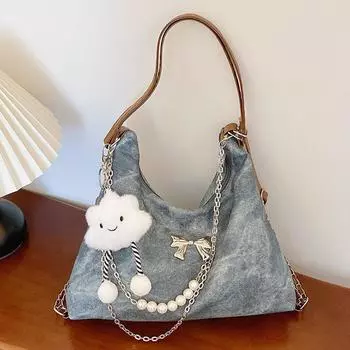 Textured niche commuter pearl chain shoulder backpack women s 2024 spring and summer new versatile trend tote bag