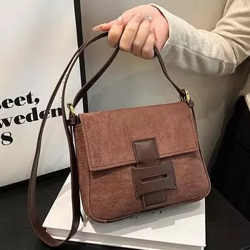 Textured Suede Underarm Bag Women S Trendy Retro Small Square Bag Large-Capacity Commuter Bag чёрный