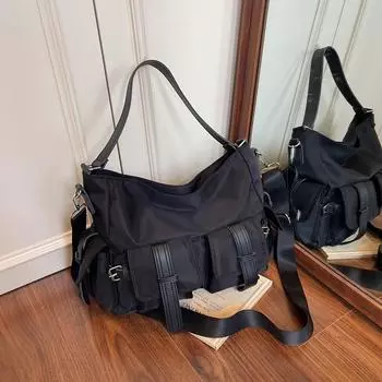 Textured tote bag New trendy large-capacity shoulder bag Commuter versatile handbag Crossbody bag чёрный