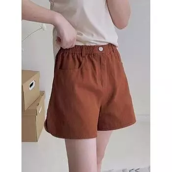 Textured Twill Card Cotton High Waist Loose A- line Shorts Coffee M
