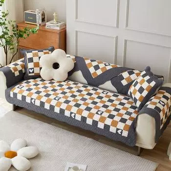 Textured Twill Cotton All Year Round Sofa Cushion Fabric Cushion Pastoral Neutral Non Slip Green Fashion Sofa Towel Covers Dark gray(Twill Olivenger) 70 * 70cm