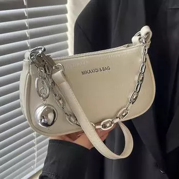 Фактурная женская сумка универсальная сумка через плечо для поездок на работу 2024 новая модная повседневная сумка через плечо с цепочкой подмышкой чёрный