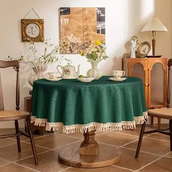 Текстурированная круглая скатерть с кисточкой - водонепроницаемая, влагонепроницаемая скатерть для украшения кухонного обеденного стола 120X120cm бежевый