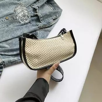 Текстурированная маленькая сумка подмышкой женская 2024 новая модная универсальная сумка через плечо нишевый дизайн сумка-багет прилив чёрный