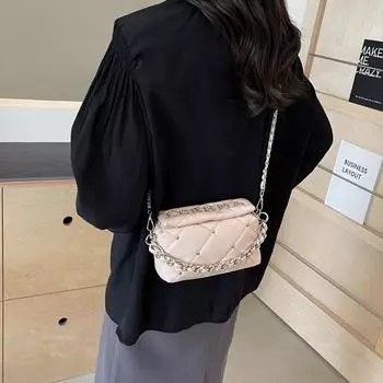 Текстурированная маленькая женская сумка 2024 года, новая летняя сумка через плечо, популярная модная повседневная сумка с цепочкой из бриллиантов чёрный