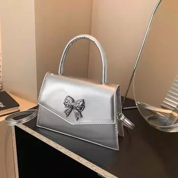 Текстурированная маленькая женская сумка в иностранном стиле 2024 года, новая популярная универсальная сумка-мессенджер с бантом, модная мини-квадратная сумка прилив чёрный