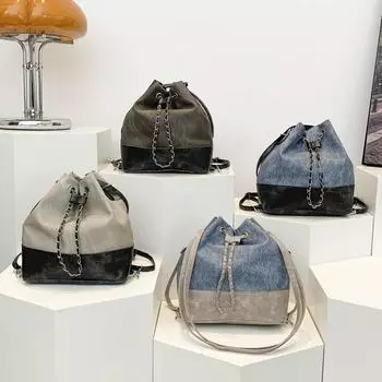 Текстурированная модная сумка-ведро для женщин, новая красивая сумка через плечо, нишевый дизайн, цепной рюкзак для женщин