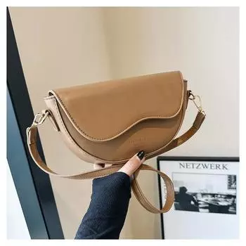 Текстурированная однотонная зимняя простая популярная ретро повседневная модная сумка-седло через плечо подмышкой коричневый