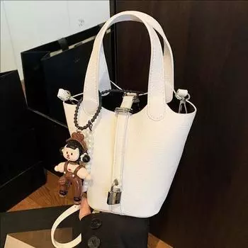 Текстурированная портативная сумка-ведро Женская трендовая универсальная сумка через плечо Большая вместительная сумка-мессенджер no pendant хаки