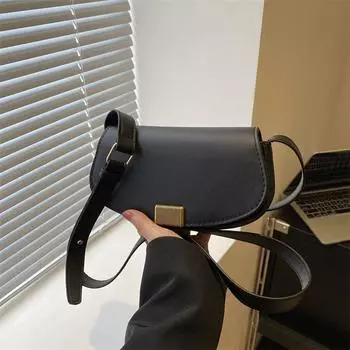 Текстурированная ретро-сумка, весна 2024, новая женская сумка, популярная текстурированная сумка-мессенджер на одно плечо, сумка-седло подмышкой чёрный