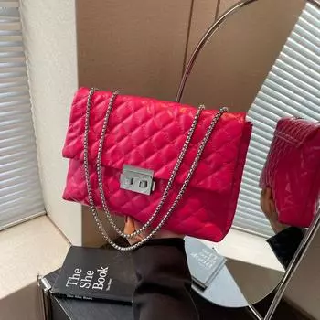 Текстурированная ромбовидная цепочка большая сумка-конверт женская 2024 новая модная сумка через плечо с замком текстурированная сумка-мессенджер чёрный