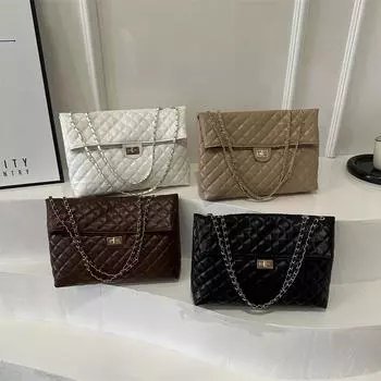 Текстурированная ромбовидная модная повседневная сумка-тоут большой емкости с цепочкой в иностранном стиле для женщин белый