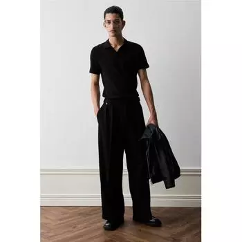 Текстурированная рубашка-поло HM slim fit черного цвета XS