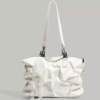 Текстурированная стильная сумка-тоут для поездок на работу, большая вместимость, плиссированная сумка через плечо на одно плечо, простая универсальная женская сумка белый