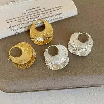 Текстурированные геометрические двухслойные круглые металлические серьги-пряжки для женщин в стиле ретро, индивидуальные, модные, универсальные серьги