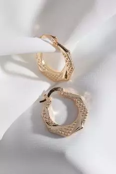 Текстурированные серьги-кольца золотого цвета с шестигранной головкой