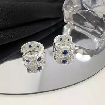 Текстурированные синие бриллиантовые серьги-вкладыши Красивые ретро персонализированные текстурированные серьги Легкие роскошные высококачественные серьги