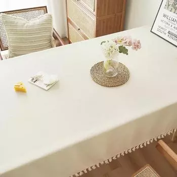 Текстурированные скатерти с хлопковыми кисточками, скатерть для прямоугольного стола в фермерском стиле, прямоугольная скатерть для кухни, столовой, часть 90*90cm бежевый