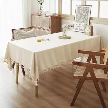 Текстурированные скатерти с хлопковыми кисточками, скатерть для прямоугольного стола в фермерском стиле, прямоугольная скатерть для кухни, столовой, часть 90*90cm бежевый