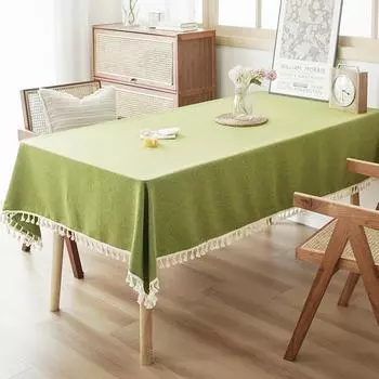 Текстурированные скатерти с хлопковыми кисточками, скатерть для прямоугольного стола в фермерском стиле, прямоугольная скатерть для кухни, столовой, часть 90*90cm зелёный