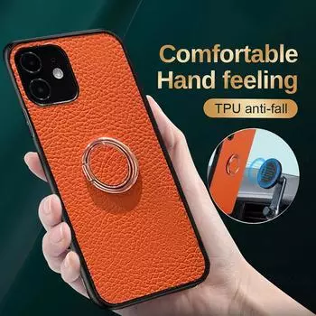 Текстурированный кожаный чехол для телефона с кольцом для iPhone 15 14 13 12 11 Pro Max 15 Plus противоударный бампер-подставка-держатель кронштейн мягкий чехол из ТПУ For iPhone 14 красный