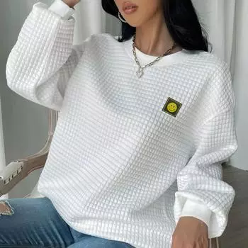 Текстурированный свитшот с круглым вырезом и заниженными плечами Женская одежда XS белый