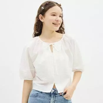 Текстурная блузка с рукавами-фонариками GU by Uniqlo, рукав до локтя Q