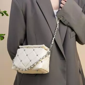 Текстурная цепочка на одно плечо женская новая летняя сумка с заклепками и ромбами, роскошные дизайнерские сумки для вечеринок