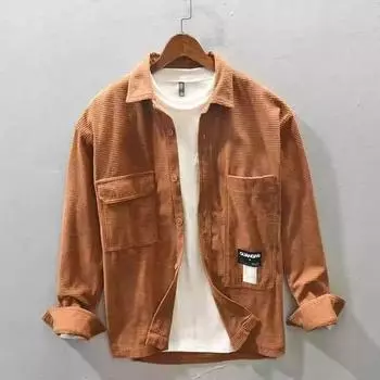 Текстурная рубашка мужская японская рабочая рубашка в стиле ретро с длинными рукавами весенне-осенняя свободная повседневная куртка L чёрный