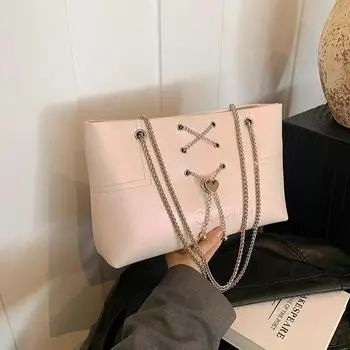 Текстурная сумка с буквами большой емкости для женщин, новая популярная универсальная сумка через плечо с цепочкой, шикарная студенческая сумка для поездок на работу (30cm<Max Length<50cm)