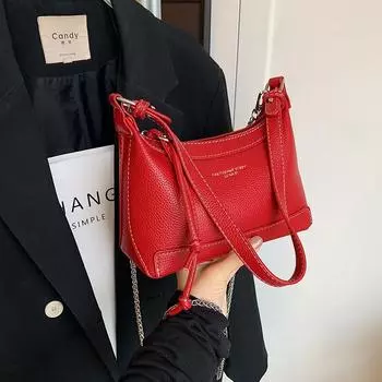 Текстурные красные сумки через плечо для женщин, новые модные универсальные сумки через плечо, осенние повседневные женские кошельки из искусственной кожи с буквенным принтом (20cm<Max Length<30cm)