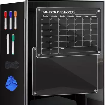 TEZILON ежемесячной доски Прозрачный акриловый холодильник Кухня Магнитное планирование Расписание Домашний бюллетень Памятка [Набор 2] Белая доска, и доска, Доска,