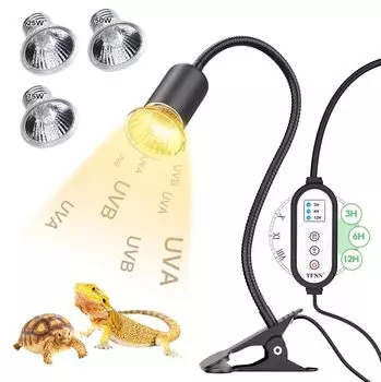 TFNN Reptile Light Ультрафиолетовый светильник Turtle Light Тепловая лампа Basking Light Шнур регулировки света Плавная регулировка яркости Функция таймера Аналоговый угол наклона солнца