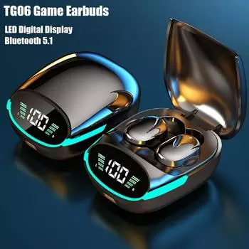 TG06 TWS беспроводная Bluetooth-гарнитура с шумоподавлением, игровые наушники с микрофоном, беспроводные светодиодные игровые Bluetooth-наушники чёрный
