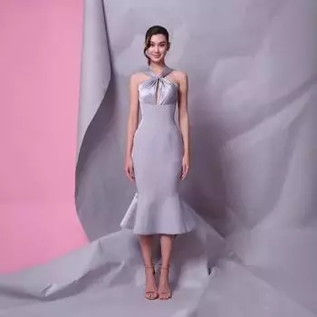 Thai Designer Fishtail Skirt Splicing Dress in High-Grade Purple Violet XL