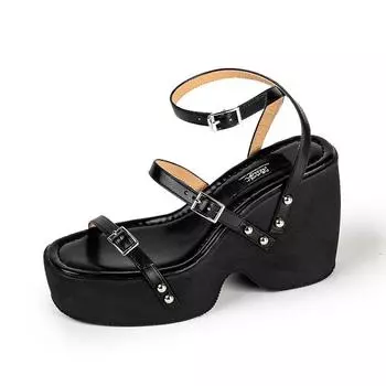 Thai pants are spicy!~ Platform sandals women s summer 2025 heightened slope heel open-toed casual muffin shoes are comfortable 35