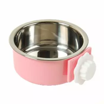THAIN Pet Bowl Hanger Gauge for Dogs and Cats Food Bowl Water Bowl Pet Tableware Dog Tableware Feeding Plate Stainless Steel (S, Pink)