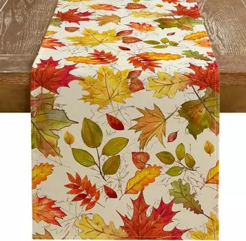 Thanksgiving Autumn Maple Leaves Linen Table Runner Party Decor Fall Rustic Farmhouse Kitchen Dining Table Runner for Home Decor 150x33cm 59x13inch