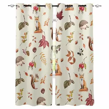 Thanksgiving Autumn Plants Squirrel Fox Hedgehog Blackout Curtains For Living Room Bedroom Window Treatment Drapes Home Decor W135 x H60cm