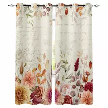 Thanksgiving Flowers Plants Eucalyptus Leaves Blackout Curtains For Living Room Bedroom Window Treatment Drapes Home Decor W135 x H60cm